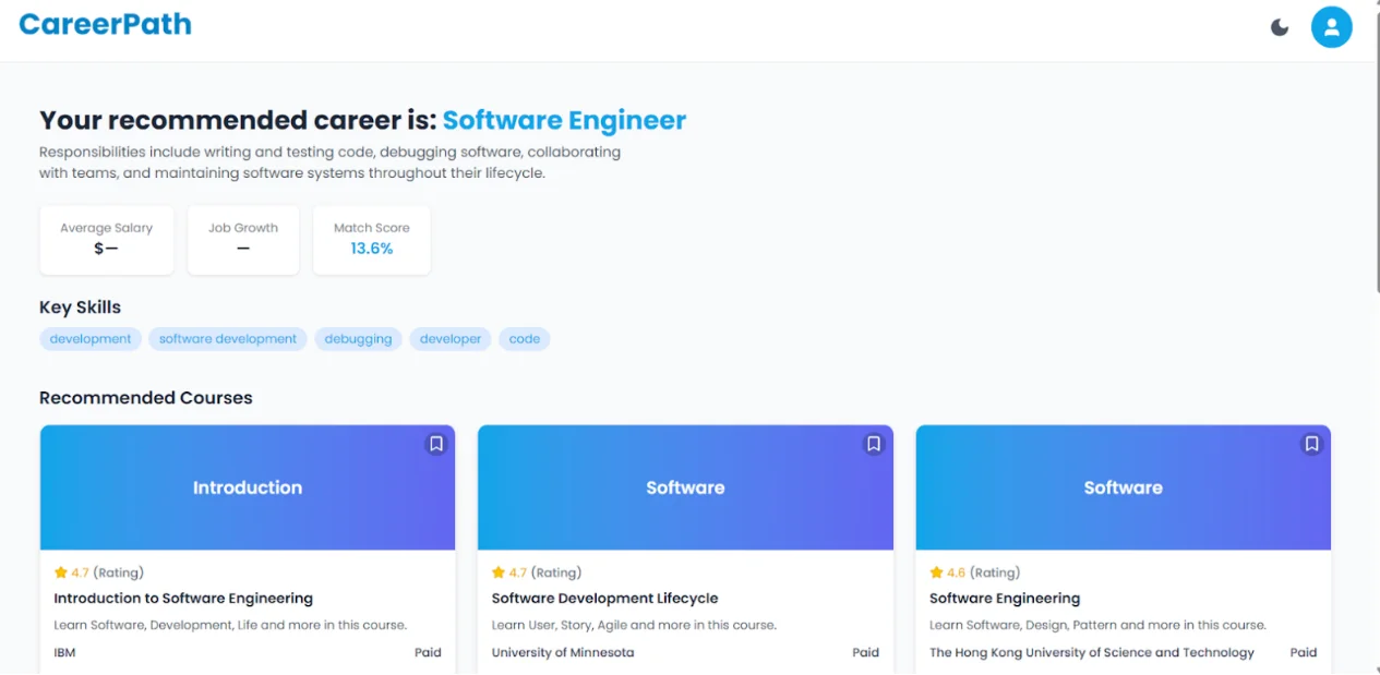 CareerPath recommendation interface