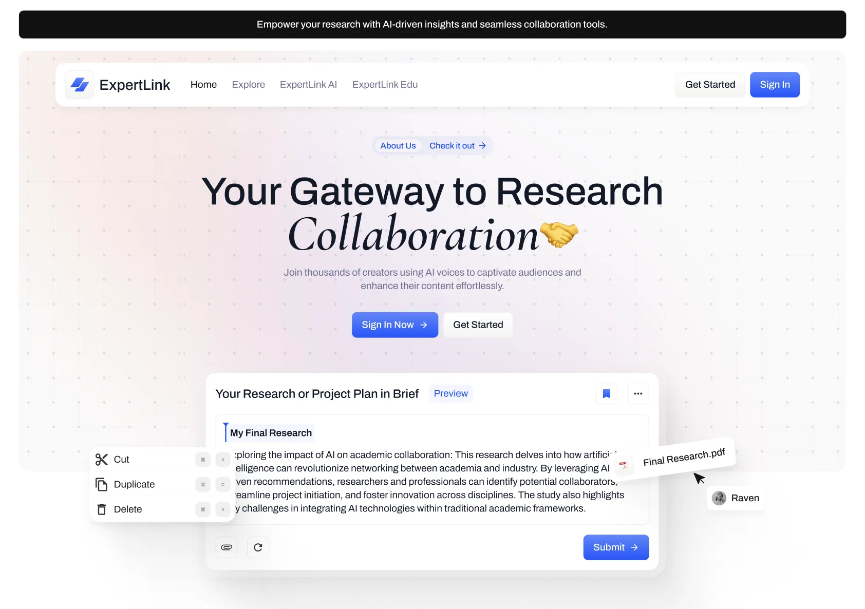 ExpertLink research collaboration platform