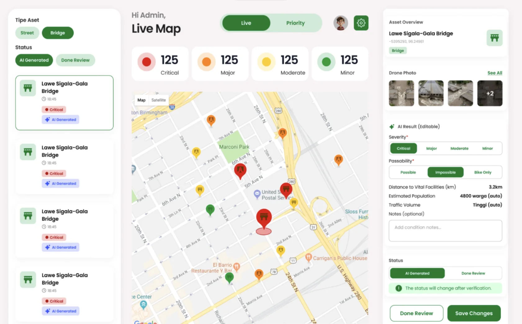 Jatan AI damage assessment map interface