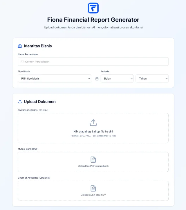 Fiona AI financial report generator interface